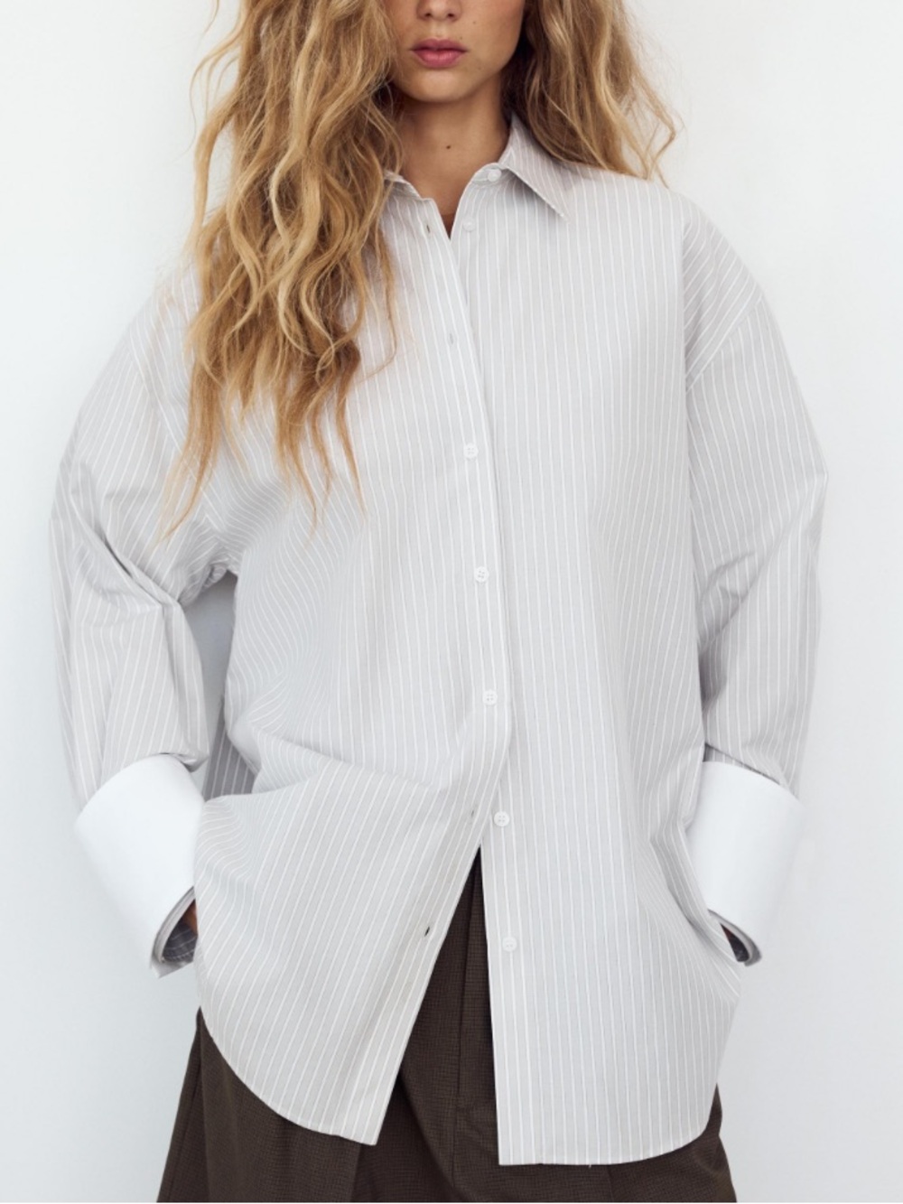 Zara oversized Light Gray Pinstripe Button-Down